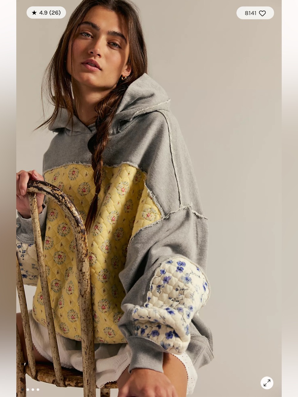 We The Free People Get Ditsy Quilted Floral Oversized Hoodie Sweatshirt XL